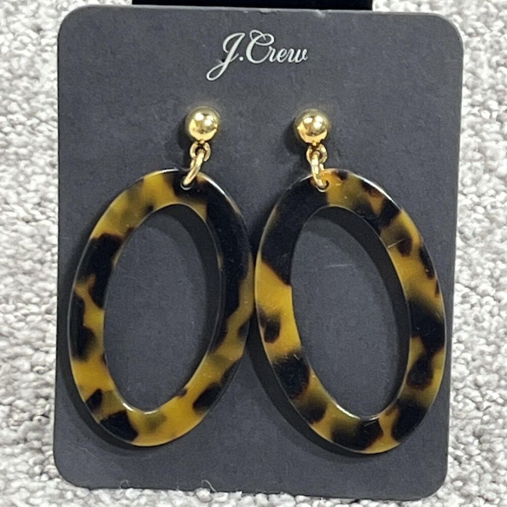 J Crew Earrings Tortoise Resin Oval Dangle Brown Gold Women Jewelry Statement